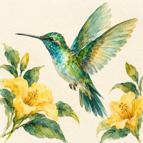 Ejemplo de acuarela suave: colibrí